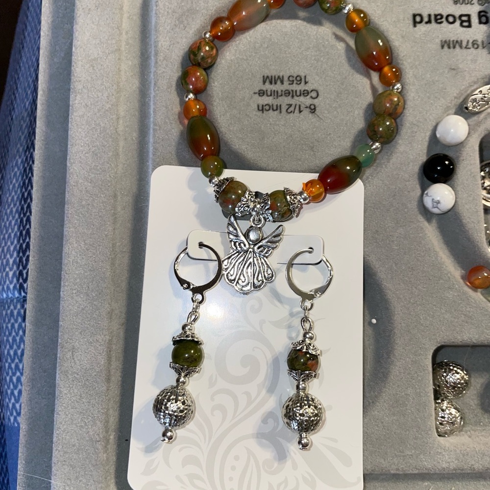 Unikite and Agate Bracelet & Earring Set - Handmade Jewelry For You!!